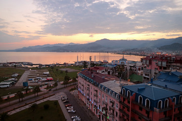Impressive Aerial View of the Port of Batumi Area in the Early Morning, Adjara Region of Georgia