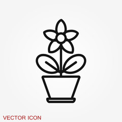 Flowerpot icon, vectorized plants in a pot, flower symbol