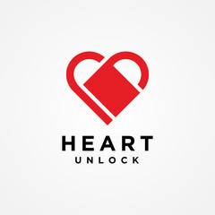 Heart Unlock Logo Template vector