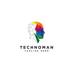 Human technology logo, human virtual logo, human digital icon, colorful head human logo
