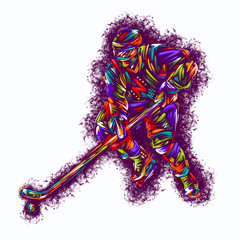 Hockey player colorful illustration hand drawing sketch art design print silhouette sport