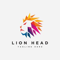 Colorful Lion head logo vector, Polygonal lion logo template, Colorful Creative Lion Head Logotype icon symbol Design Illustration