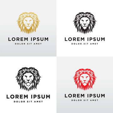 Lion head set logo vector isolated in white background
