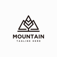 Mono line mountain and tree logo design inspiration - Vector