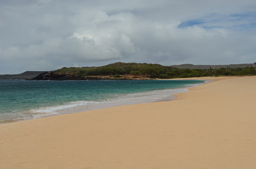 Fototapeta na wymiar Deserted Popohaku Beach (a golden sand beach) on Molokai, Hawaii, USA