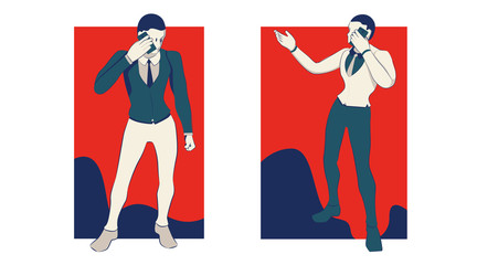 vector of male characters standing on a handphone. businessman calling. vector illustration