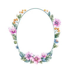 Frame for a wedding with watercolor flowers.