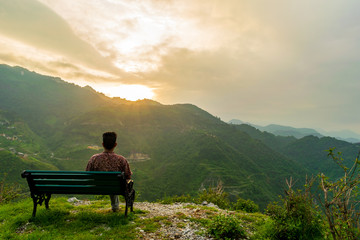Fototapeta na wymiar Front row seat to a mountain sunrise, Mussoorie, Uttarakhand, India