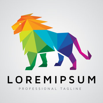 polygonal lion logo design template vector