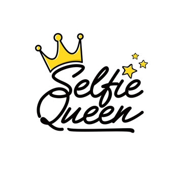 Selfie queen lettering with crown and star vector illustration, Fashion Slogan for T-shirt and apparels graphic vector Print.