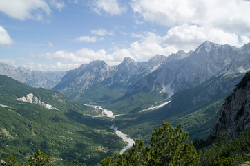 Fototapeta na wymiar View of green valley Valbona in Valbona Valley National Park, Albania, Europe