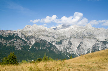 View of green valley Theth in Valbona Valley National Park,  Albania, Europe