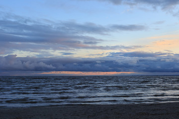 View of the Parnu Bay in evening in overcast whether. It a bay in the northeastern part of the Gulf of Livonia (Gulf of Riga of Baltic Sea), in southern Estonia.
