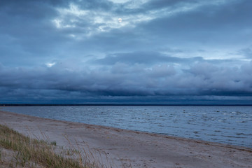 View of the Parnu Bay in evening in overcast whether. It a bay in the northeastern part of the Gulf...