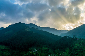 sunrise over the Himalayas, Tirthan Valley, Himachal Pradesh