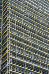 Scaffolding erected during the construction of a skyscraper in Poznan