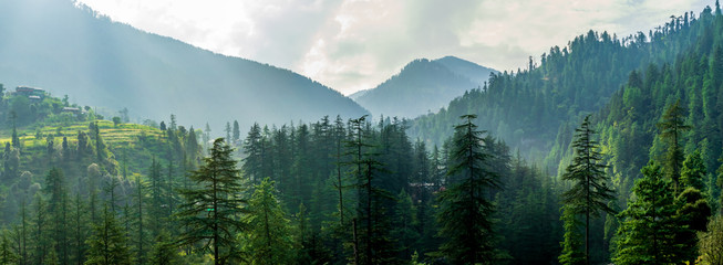Ein Bergtal, Jibhi, Tirthan Valley, Himachal Pradesh, Indien