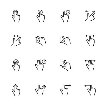 Line Icon Set Related To Touch Screen Finger Touching Instruction