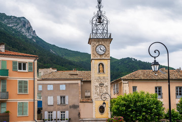 Fototapeta na wymiar Scenic medieval town Sisteron in French Alps popular tourist destination in Provence, Alpes-de-Haute-Provence, France.