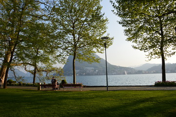  Lugano (Switzerland), April 2019. Embankment, Lake Lugano.