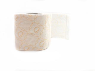 Toilet paper isolated on a white background. Toilet paper with a pattern.