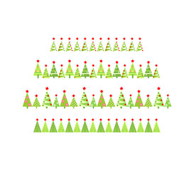 Seamless borders set with cut out paper abstract firs for Christmas greeting design. Flat design