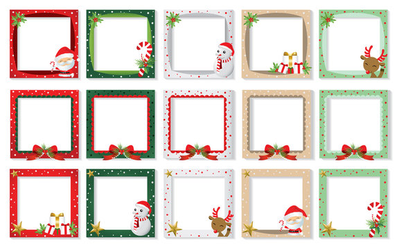 Set of Christmas photo frame vector Cartoon Design, Cute Christmas border design decoration with Santa Claus. 