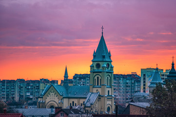Fototapeta premium Church on a background of a beautiful sunrise