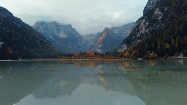 Lake mountain 4k footage in Dolomites Italy