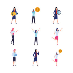 avatar business woman icon set, colorful design