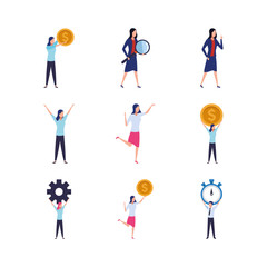 Fototapeta na wymiar avatar business people doing actions icons set, colorful design