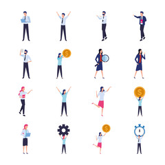 avatar business people doing actions icons set