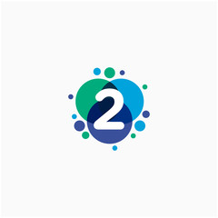 Number 2 with dot abstract logo designs. molecule Logo design , Lab Logo Design Element , Design Vector with Dots concept. - VECTOR