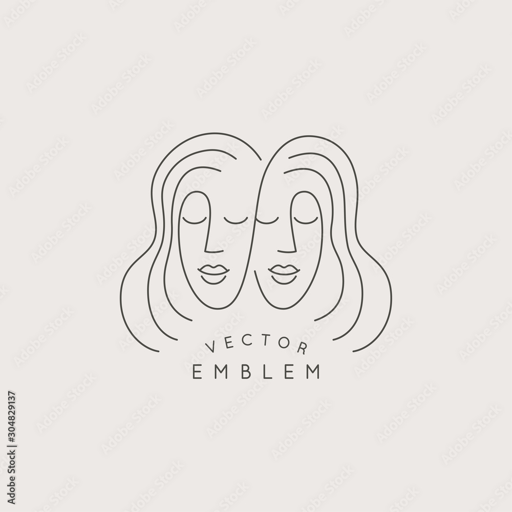 Poster vector abstract logo design template in trendy linear minimal style, emblem for beauty studio and co