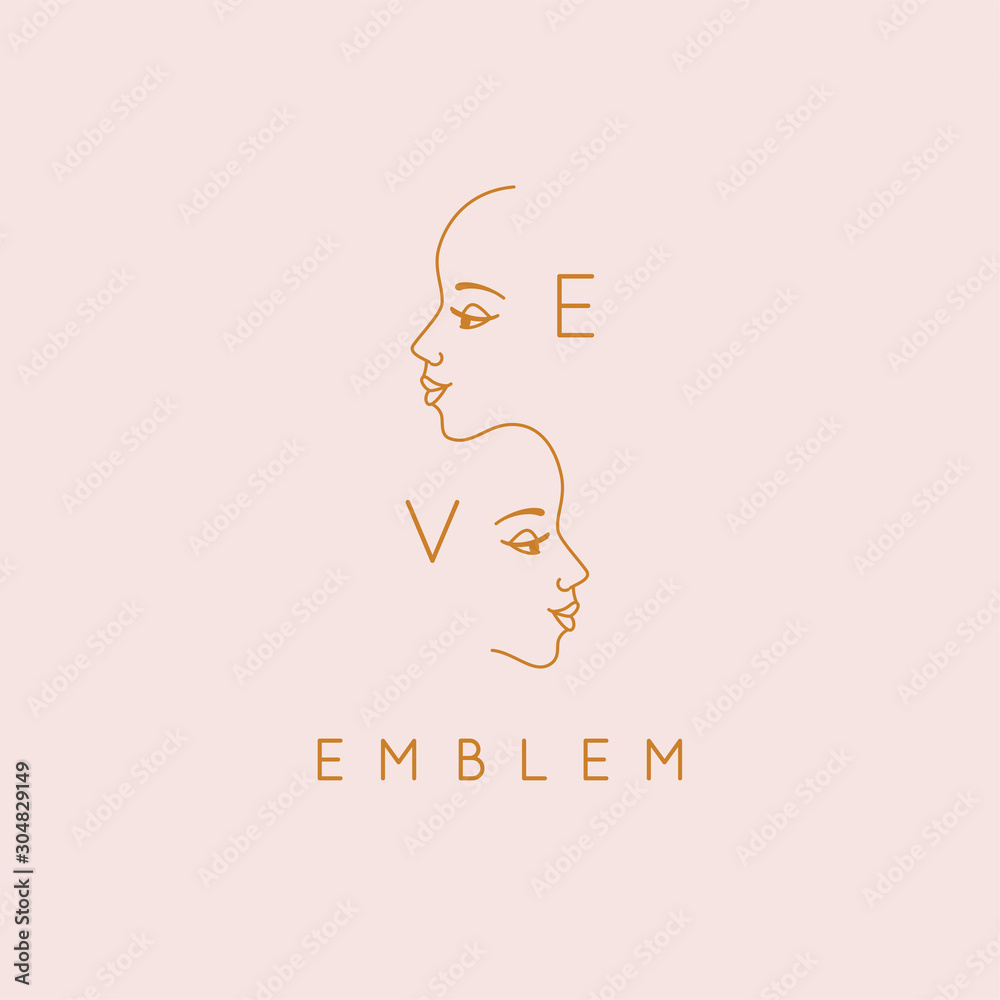 Poster vector abstract logo design template in trendy linear minimal style, emblem for beauty studio and co