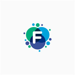initial letter F with dot abstract logo designs. molecule Logo design , Lab Logo Design Element , Design Vector with Dots concept. - VECTOR