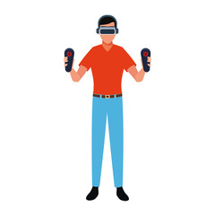 man using technology of augmented reality vector design