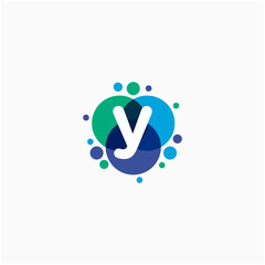 initial letter Y with dot abstract logo designs. molecule Logo design , Lab Logo Design Element , Design Vector with Dots concept. - VECTOR