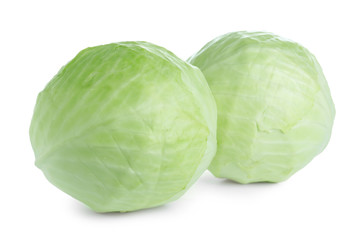 Whole fresh ripe cabbages isolated on white