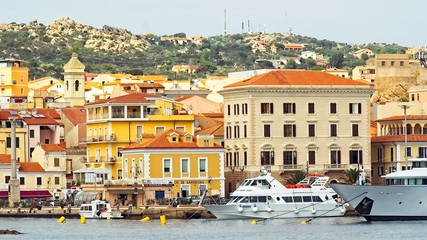 LA MADDALENA, ITALY - SEPTEMBER 18, 2019: Coast line from the sea