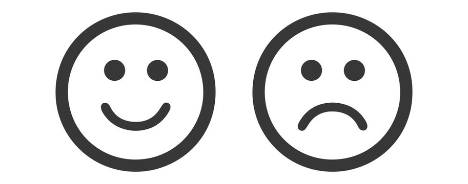 Mood vector icon, sad or happy symbol. Simple flat design, vector illustration isolated on white background.