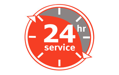 24/7 service. logo with a clock in red. banner. round-the-clock help concept. round-the-clock work. isolated