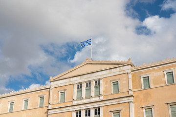 Neoclassic building of the Greek Parliament in Athens, abstract