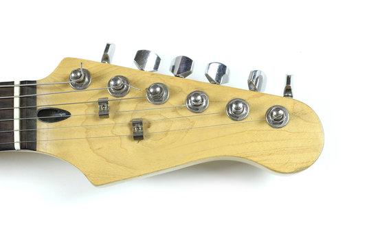 six-string electric guitar neck isolated on white background