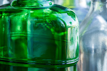 Close up green glass bottle texture