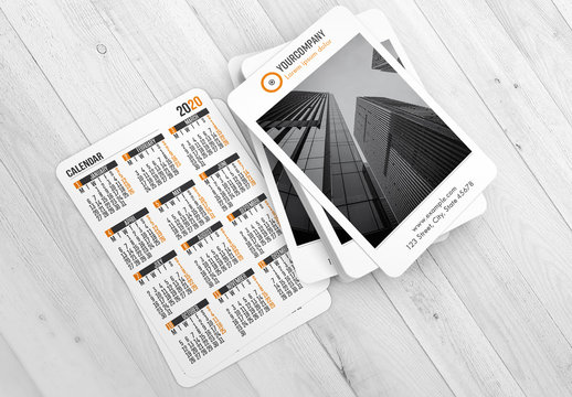 2020 Pocket Calendar Layout with Orange Accents