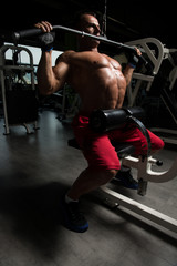 Fototapeta na wymiar Bodybuilder Exercising Back In Gym
