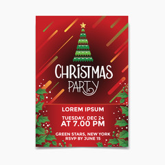 Christmas party poster and flyer design concept with Christmas tree background