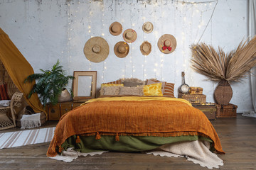 Cozy house with room in boho style interior