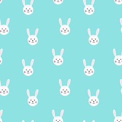 Cute seamless pattern with bunny faces. Background for kids with wild animals - rabbit. Vector illustration